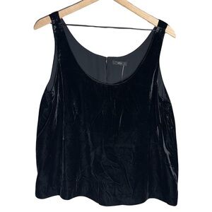 J.Crew Black Velvet Tank Top Viscose Blend Sleeveless Scoop Neck Lined - Size 14
